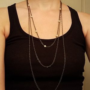 3 layer chain and pearl necklace